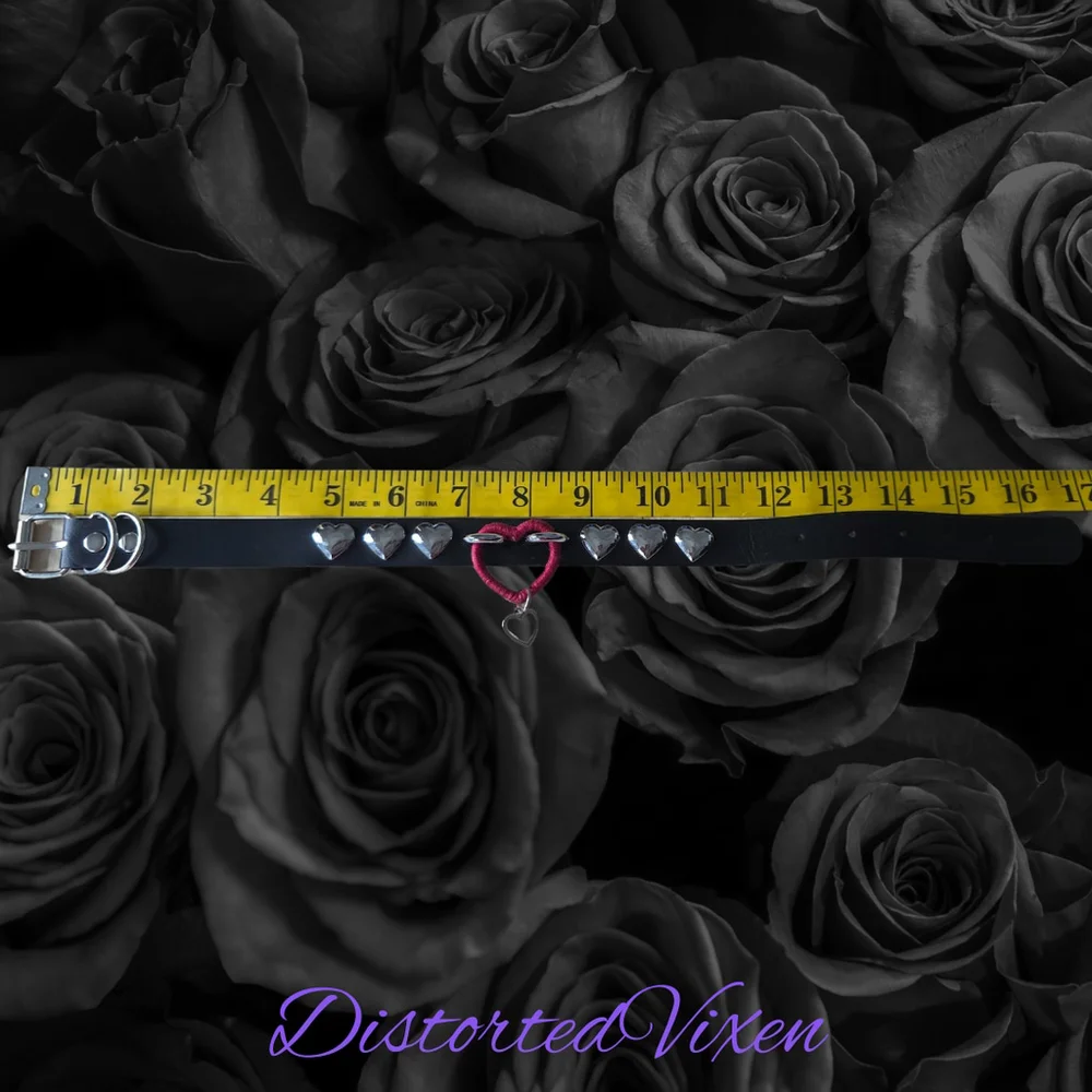 Gothic Heart Choker Necklace, Black Faux Leather Valentine Choker, Alternative